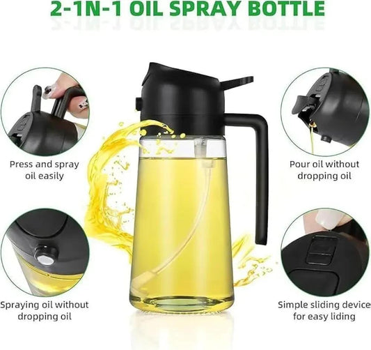 2 In 1 Glass Oil Dispenser Bottle with Handle for Kitchen-400ml