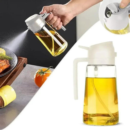 2 In 1 Glass Oil Dispenser Bottle with Handle for Kitchen-400ml