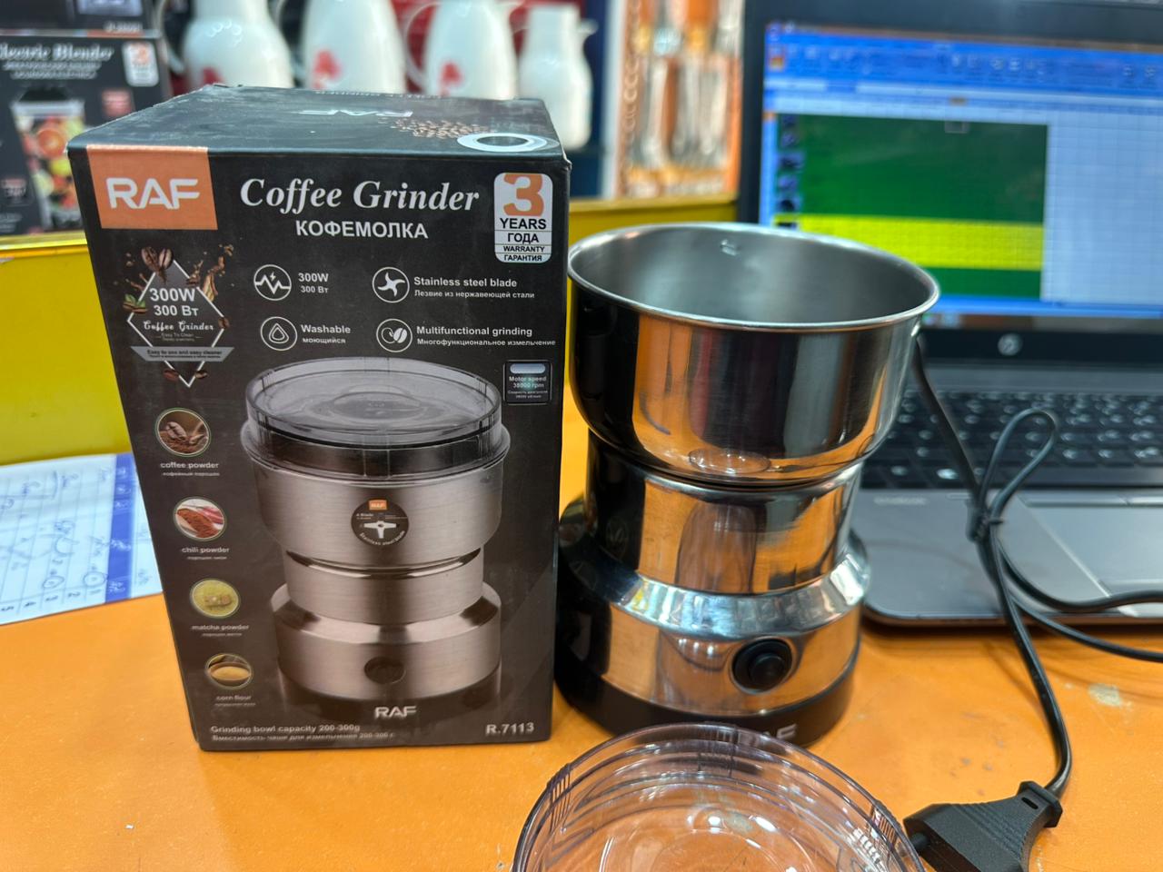 RAF R‑7113 Electric Grinder | 300W | Stainless Steel Blades | 85‑100g Capacity | Coffee, Spices & Masala