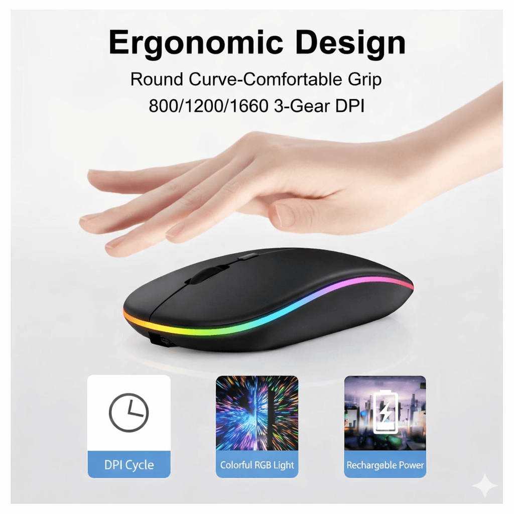 2.4GHz Wireless Optical Mouse USB Rechargeable RGB Cordless Mice For PC Laptops