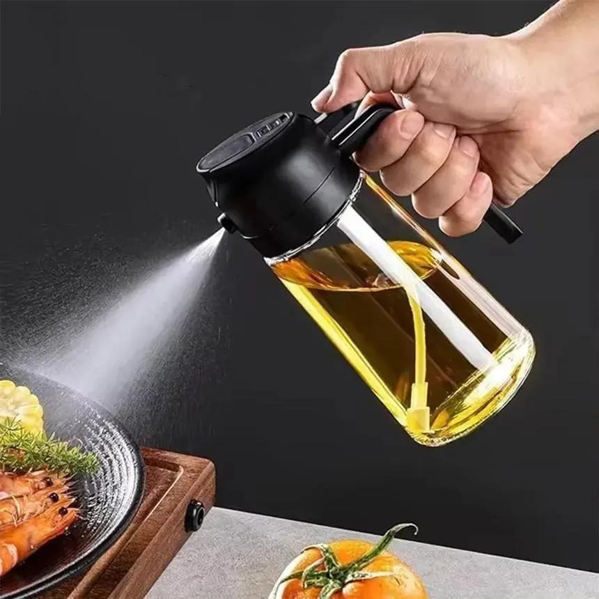 2 In 1 Glass Oil Dispenser Bottle with Handle for Kitchen-400ml
